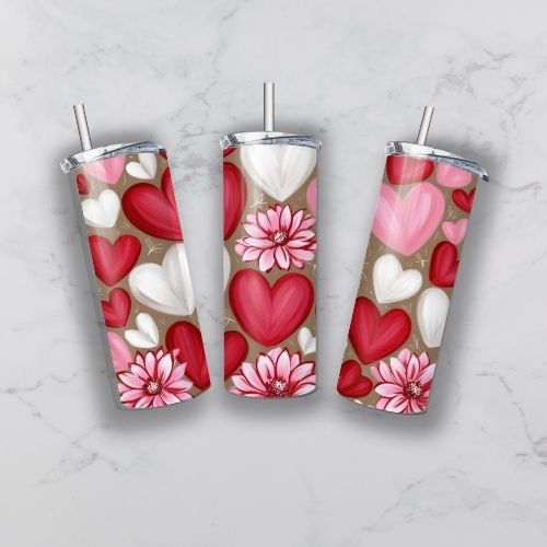 Valentine's hearts and flowers boho style tumbler design Bundle