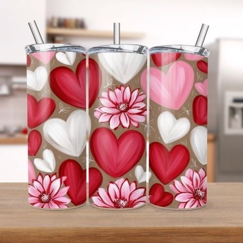 Valentine's hearts and flowers boho style tumbler design Bundle