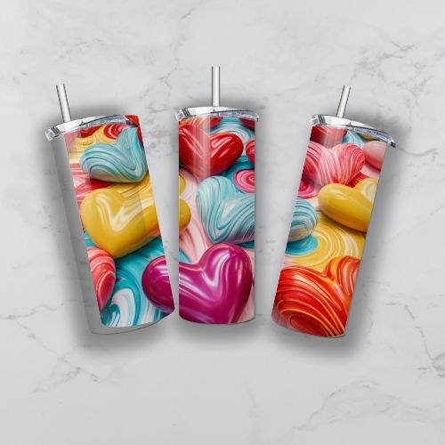3D Hearts and Flowers Boho style tumbler design Bundle