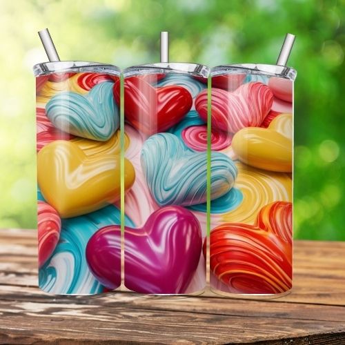 3D Hearts and Flowers Boho style tumbler design Bundle