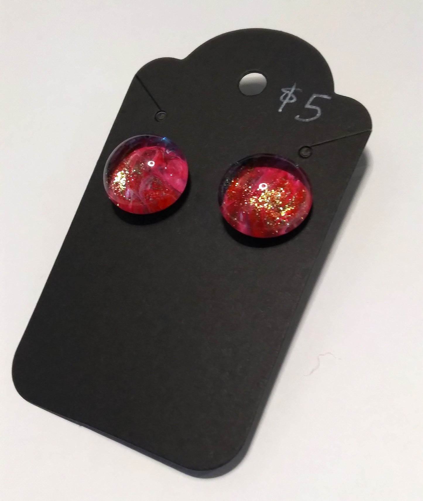 dark red glass gem stud earrings