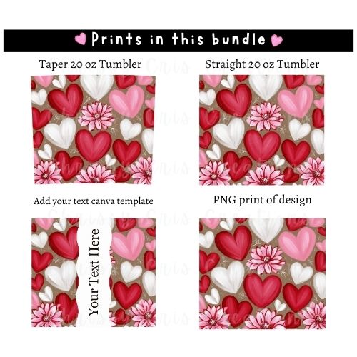 Valentine's hearts and flowers boho style tumbler design Bundle