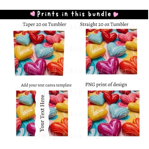 3D Hearts and Flowers Boho style tumbler design Bundle