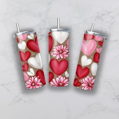 Valentine's hearts and flowers boho style tumbler design Bundle