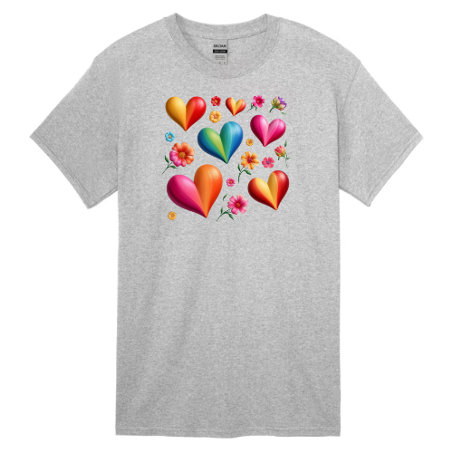 Colorful hearts and flowers t-shirt