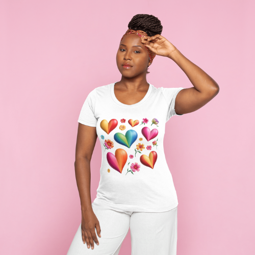Colorful hearts and flowers t-shirt