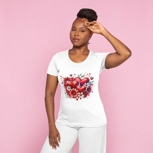 3d Red hearts and flower t-shirt