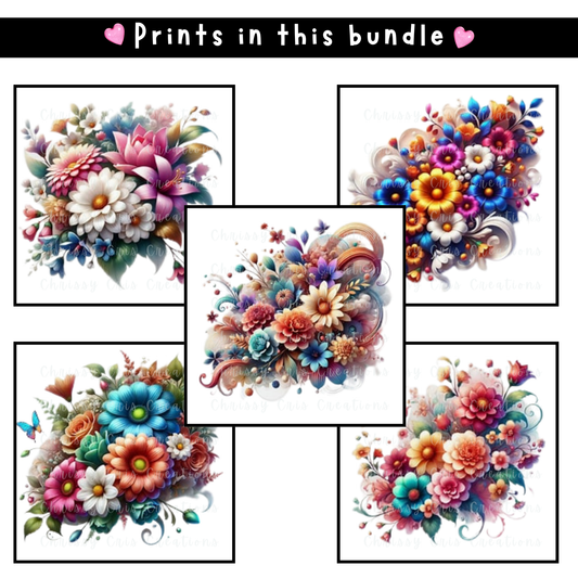 3D Colorful Flowers Clip Arts Bundle