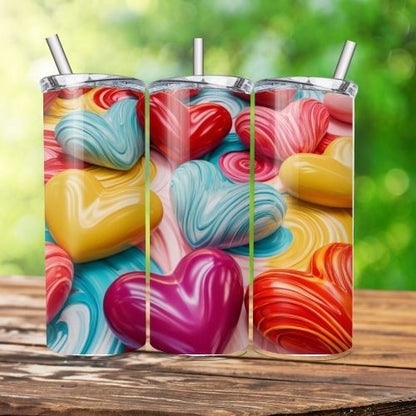 3D Hearts and Flowers Boho style tumbler design Bundle