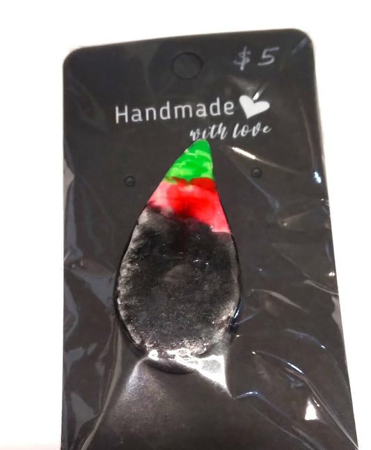 Black, green, red Teardrop Polymer Clay Pin