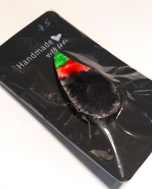 Black, green, red Teardrop Polymer Clay Pin
