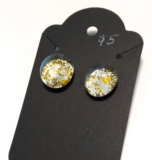 gold glittered glass gem stud earrings