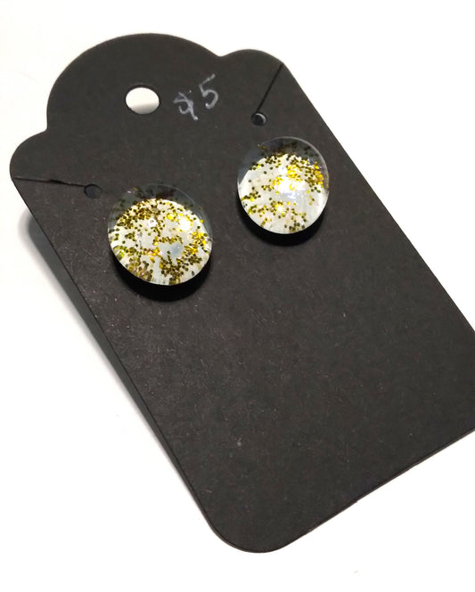 gold glittered glass gem stud earrings