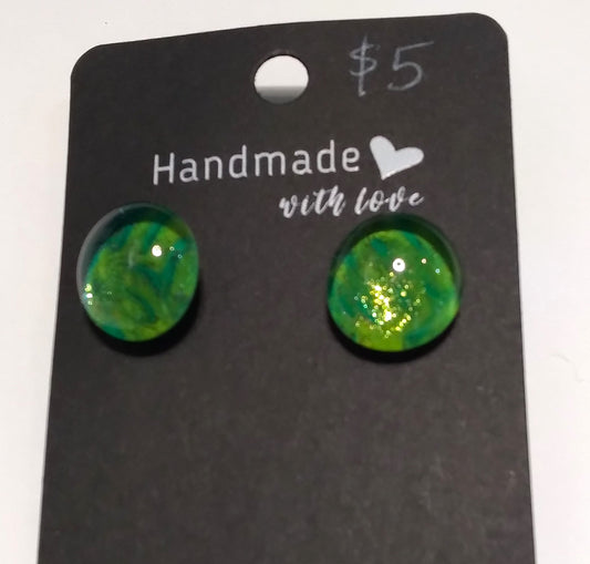 green and yellows glass gem stud earrings