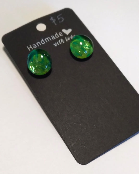 green and yellows glass gem stud earrings