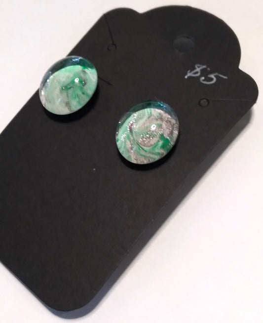 greens and brown glass gem stud earrings
