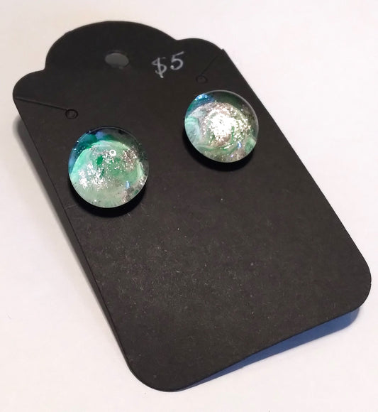 greens and brown glass gem stud earrings