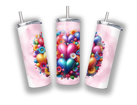 3D Colorful hearts and flowers tumbler