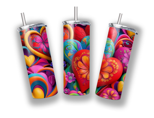 3D Colorful Boho hearts tumbler