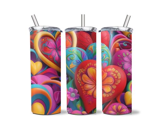 3D Colorful Boho hearts tumbler