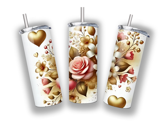 Gold hearts and flowers tumbler