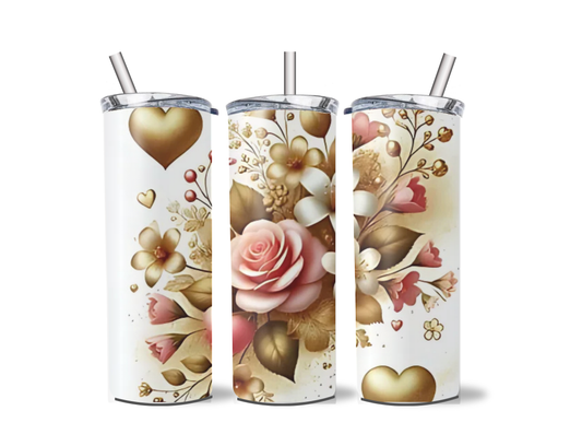 Gold hearts and flowers tumbler