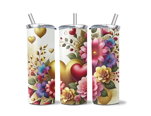 Gold heart colorful flower tumbler