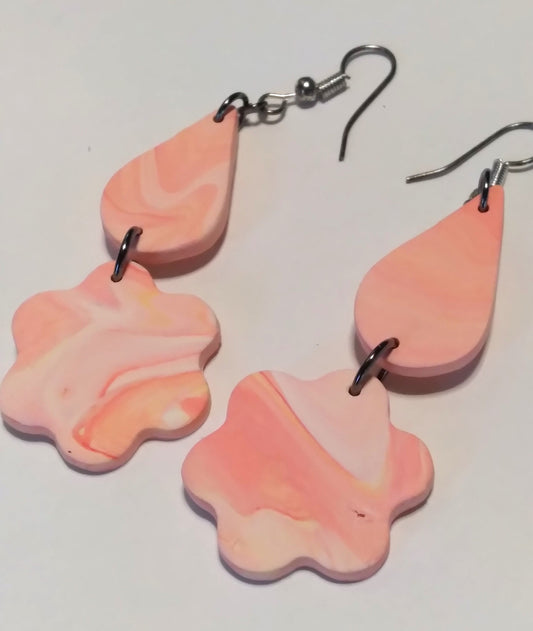 pastel coral and yellow polymer clay dangle earrings