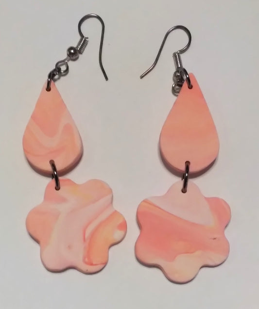 pastel coral and yellow polymer clay dangle earrings