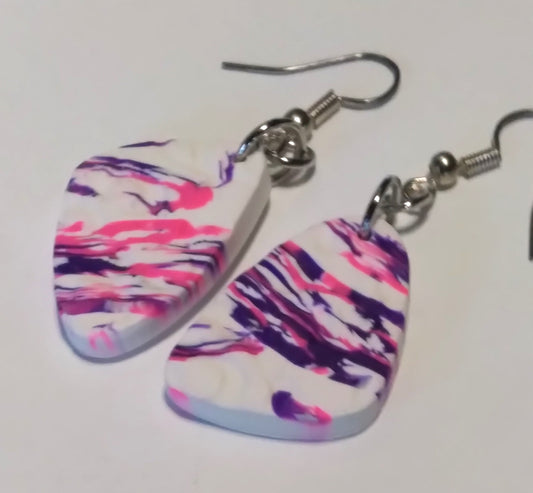 pink purple white polymer clay earrings
