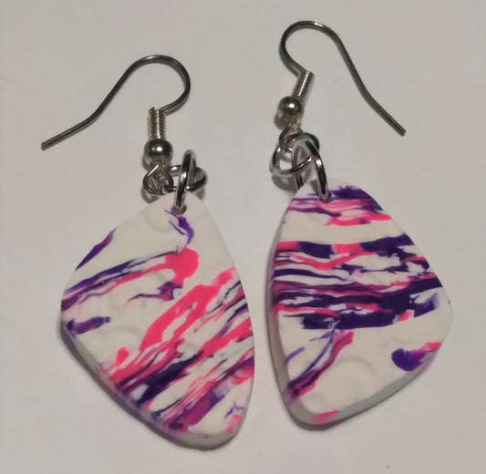 pink purple white polymer clay earrings