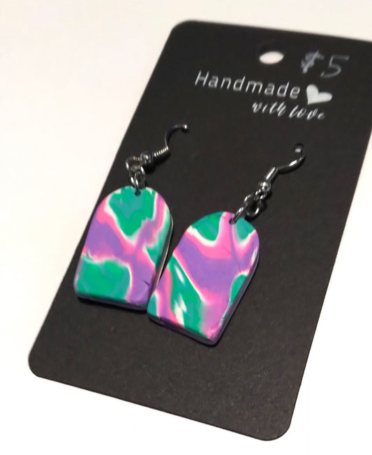 purple pink green polymer clay earrings