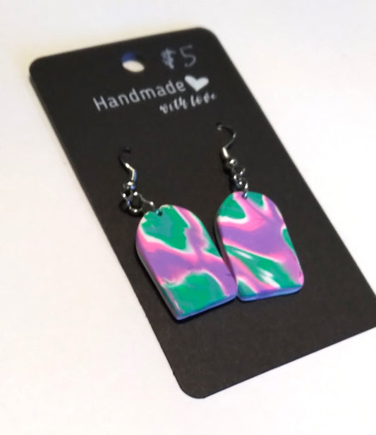 purple pink green polymer clay earrings