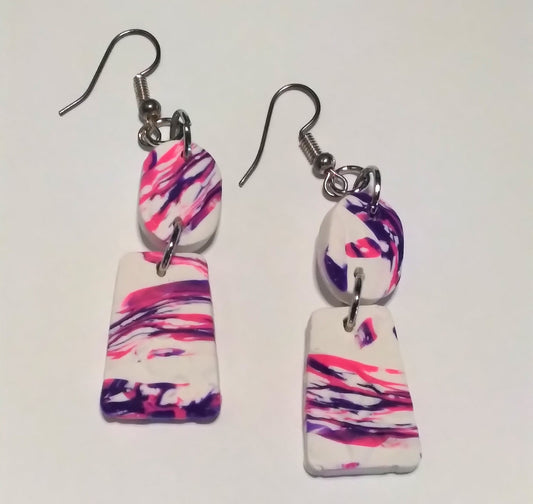 purple pink white polymer clay dangle earrings
