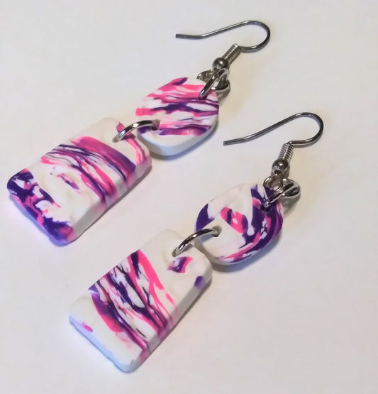 purple pink white polymer clay dangle earrings