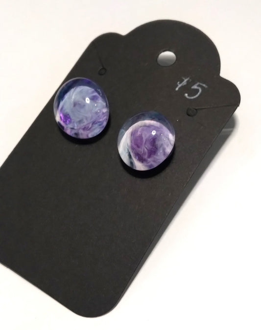 purples and gray glass gem stud earrings