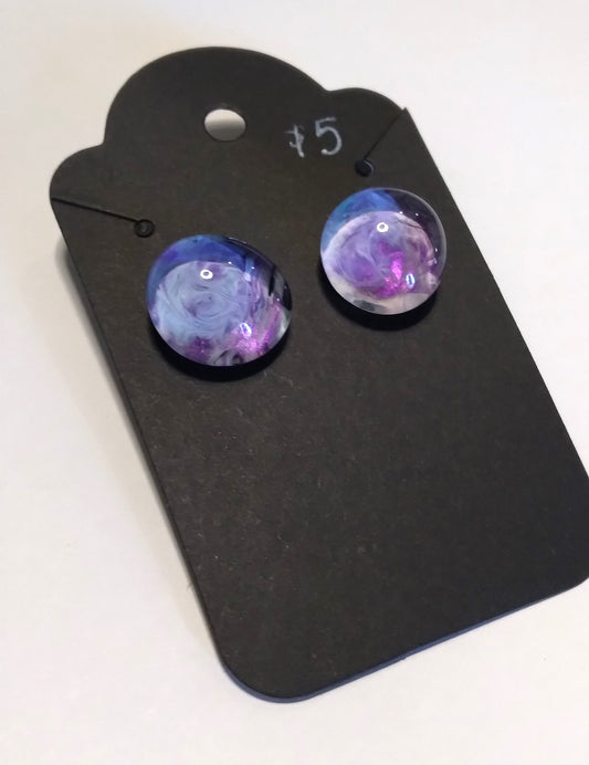 purples and gray glass gem stud earrings