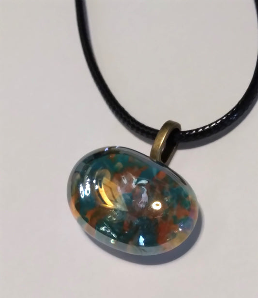 shades of blue and oranges glass gem necklace