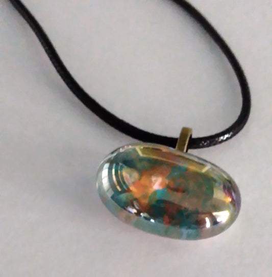 shades of blue and oranges glass gem necklace