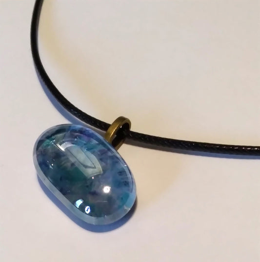shades of blue and purple glass gem necklace