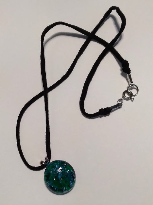 shades of green and blue glass gem necklace