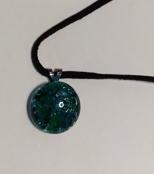 shades of green and blue glass gem necklace
