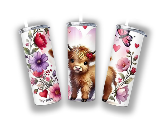 Highland calf with hearts tumbler