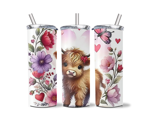 Highland calf with hearts tumbler